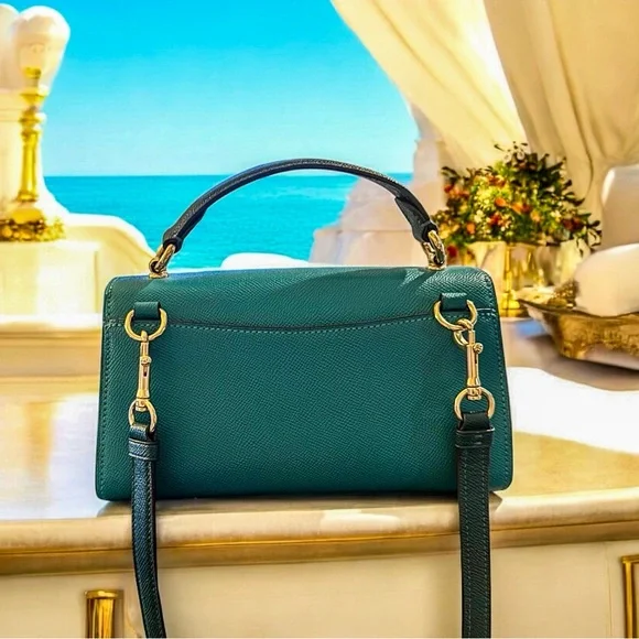 Rare! COACH Tilly Satchel 23 in Turquoise/Teal Colorblock - Picture 3 of 12